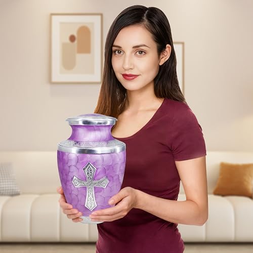 Image of M MEILINXU Purple Cross Urns for Human Ashes Adult Female, Large Burial Urn