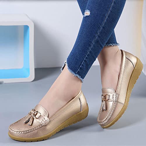 WALLBIG Zapatos Planos De Mujer Zapatos De Barco De Mujer Transpirables De Cuero Recortado Zapatos Casuales De Mujer-Oro,37 Cover