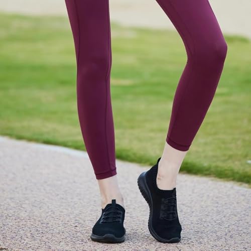 TIOSEBON Women's Lightweight Casual Walking Athletic Shoes Breathable Running Slip-On Sneakers for Jogging Workout 6 US All Black - Thumbnail 2
