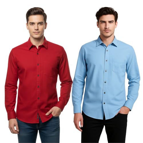 Image of Arvest Men?s Cotton Regular Fit Full Sleeve Shirt Combo Soft Breathable Fabric with Button-Down Collar and Chest Pocket Suitable for Office and Outfits