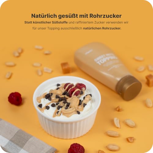 Vilgain Sweet Nuts Topping – Extra Cremiges Erdnussbutter Topping mit 87 % Erdnüssen, samtiger Textur, natürlich gesüßt mit Rohrzucker, Squeeze-Flasche extrem lecker & Cremig - High Protein, 270 g