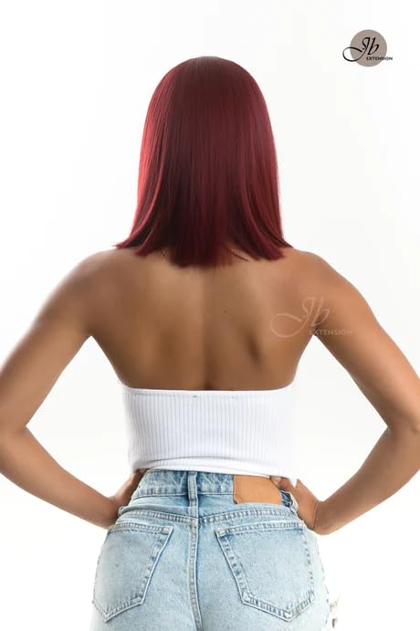 Miniatura 4 de Peluca lacia roja NATALE con flequillo completo, corte Bob, pelucas sin pegamento para mujer, pelucas sintéticas naturales para uso diario (pelucas