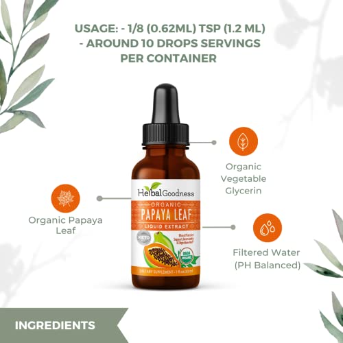 Papaya Leaf Extract Platelet Support - 15X Strength -Natural Blood Platelet Boost, Bone Marrow, Spleen Support, Immune, Digestion -Organic -1Oz Liquid Extract - Herbal Goodness (1 Btl) #TOP7