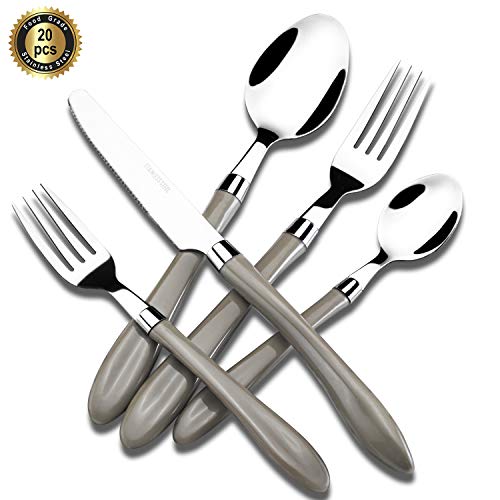 HF HOFTEN Silverware Set, 20 Piece Stainless Steel Flatware Set Include Fork Spoon