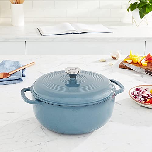 Lodge Essential Enamel Cast Iron Dutch Oven with Lid 7.5 Quart - Oven-Safe Enamel Cookware up to 500° F - Heat-Retaining Braising & Roasting Pot - Non-Toxic Cookware - Storm Blue by Lodge - Image 4