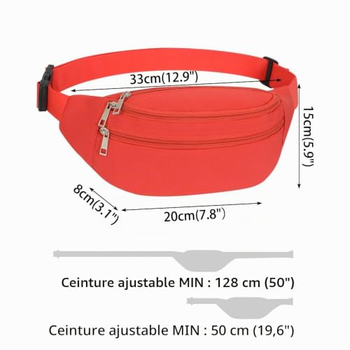 Sac Banane, Sac à la Taille Ceinture de Course Homme Femme Sacoche Banane Etanche Réglable pour Cyclisme Gym Balade Escalade Voyage Randonnée Vacances (Rouge) – vue 5