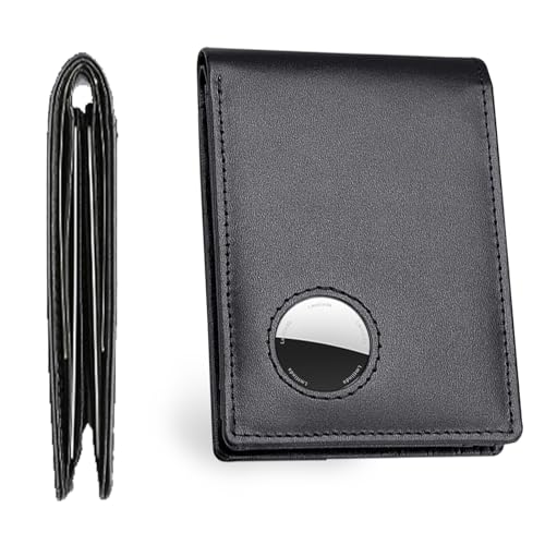 AirTag Wallet Men, Bifold Genuine Leather Rfid Blocking AirTag Wallet with Cash Slots ID Window, Compatible Apple Air Tag,Holds to 12 cards with Gift Box gifts for men (Air Tag Not included)