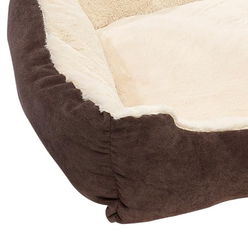Petnic - Hundebett ca. 60x48x18 cm - Braun - Plüsch flauschig mit Rand weich für kleine bis mittelgroße Hunde Katzenbett Hundekissen Beige Haustierbett eckig ca. 60x50 cm