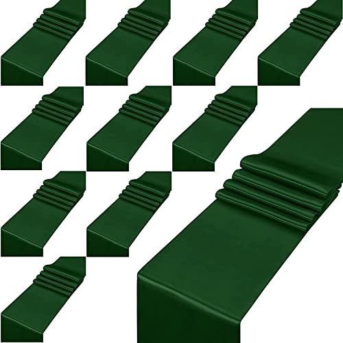 KAHEIGN 12 Pièces Chemin de Table en Satin, 30CM x 275CM Vert Noir Long Chemin de Table en Satin de Soie de Mariage pour Décoration de Chaise Table de Fête...