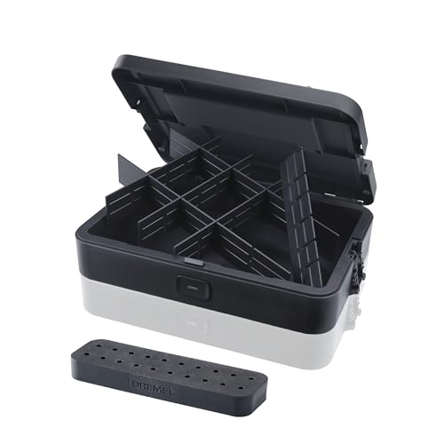 Dremel Box zur Werkzeugaufbewahrung mit 6 Trennwänden und Zubehörhalter, individuell anpassbarer Organizer für Multitool-Zubehör, Kleinteile, kompaktes & stapelbares Aufbewahrungssystem
