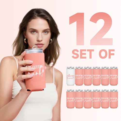 Image of 12 Pcs Bachelorette Party Can Coolers, Neoprene Insulated Can Sleeves Drink Holders for Bridal Shower Decorations, Bachelorette Party Favors for Bride Bridesmaid Gifts, Slim