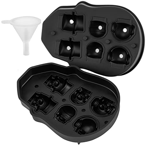 Vevor Skull Ice Cube Tray, 6-Grid Skull Ice Ball Maker, Flexible Black Silicone Ice Tray With Lid & Funnel, Skull Ice Cubes In 3 Distinct Patterns For Beverages & Chocolates On Parties & Holidays #TOP7