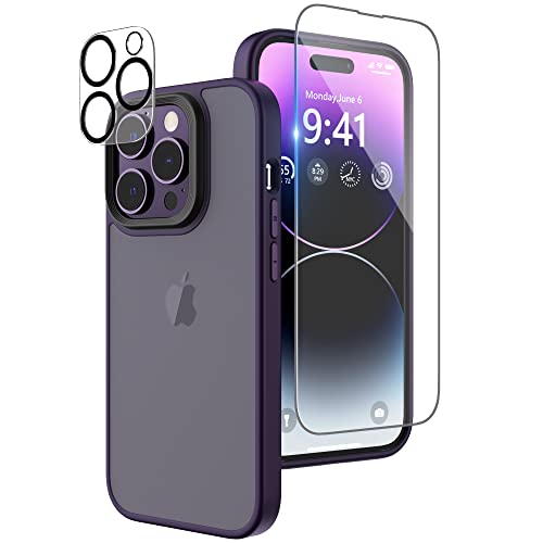 Coque iPhone 14 Pro rigide antichoc violet nuit avec verre de protection écran