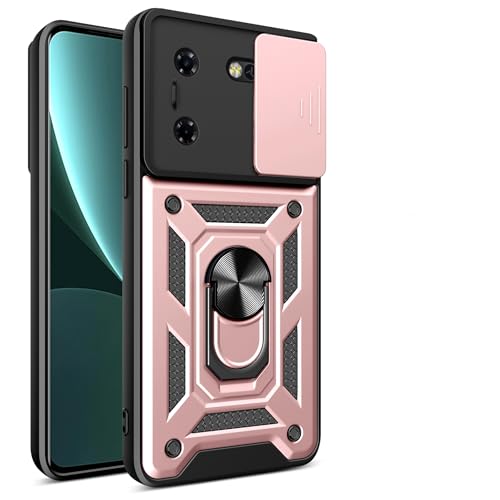 bojioderf Compatible with Tecno Pova 5 4G Case,Compatible with Tecno Pova 5 LH7n Magnetic Bracket [PC+TPU] 2 in 1 Slide Lens Pink