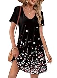 OFEEFAN Summer Dresses for Women 2026 V Neck Short Sleeve Tee Shirts Dress with Pockets Beach Vacation Essentials Fashion Sundresses with Pockets Floral 15 L