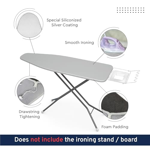 Encasa XO Ironing Board Cover and Pad 42"x14" - Thick 2mm Foam Padding, Drawstring Tightening & Lock, Heat Reflective, Scorch & Stain Resistant, Medium Ironing Board - Silver Premium by Encasa XO - Image 3