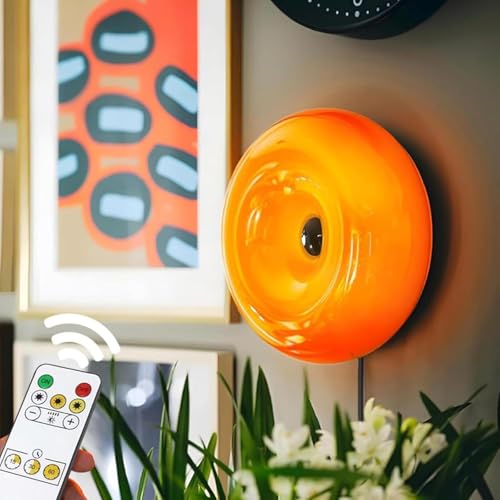 Bofea-Modern Orange Donut Lamp Plug-in Bedside Lamp Or Plug-in Wall Sconces Mid Century Modern Decor Wall Mount Lamps Creative Orange Light for Living Room Reading Room Hallway Ambient Lighting