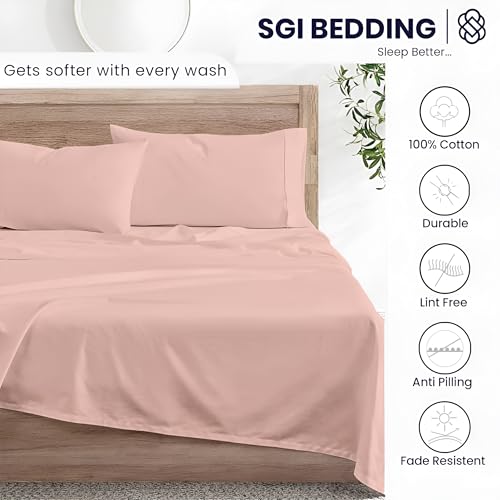 Image of SGI bedding Full XL Bed Sheets Set - Premium 600 TC Egyptian Cotton, Crisp & Cooling Sateen Weave, Extra Soft Hotel Collection, Fits Mattresses Up to 16 Inch Deep, Breathable & Long Lasting - Peach