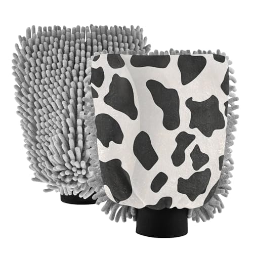 IOACIY Absorbent Microfiber Car Wash Drying Mitts, 2 Pack, Scratch-Free & Lint-Free, Rich Foam, Highly Absorbent, Double Sided, Wash Mitt Perfect for Car Washing, M, Cow (38)