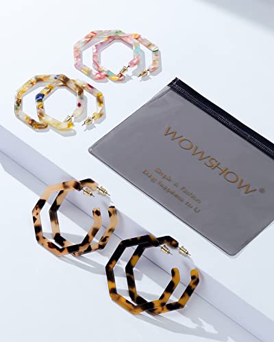 Wowshow Acrylic Resin Hoop Earrings For Women Statement Fashion Geometric Octagon Earrings #TOP6