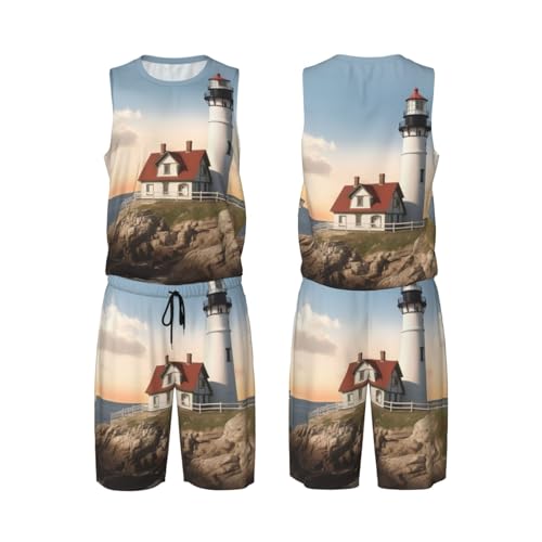 Maillot de basket-ball respirant Lighthouse Backdrop ensemble short et gilet anti-transpiration