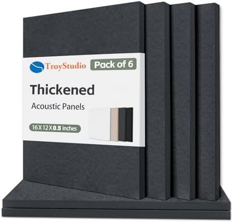 TroyStudio Acoustic Panel - Soundproofing & Sound Absorbing Panel - Super Dense Thick Polyester Fiber Board - Multiple Colors & Sizes - PACK of 6 (400 X 300 X 12 mm, Gray)