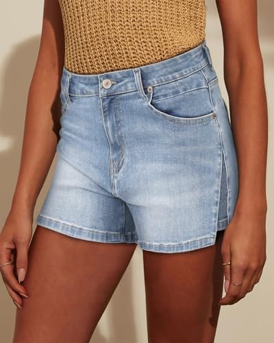 Image of CHICZONE Womens Mid-High Waisted Stretchy Denim Jean Shorts
