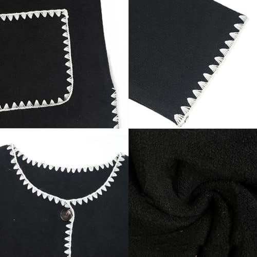 Sezhgswd Womens Fall Cropped Cardigan Jacket Soft Long Sleeve Open Front Button Down Tweed Coat with Pockets4