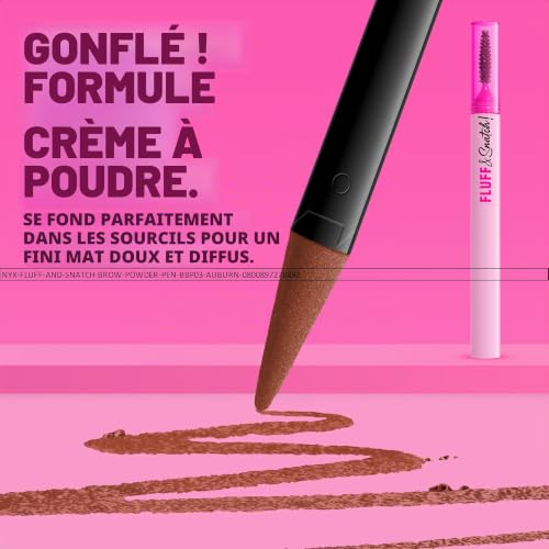 NYX Professional Makeup Fluff & Snatch - Crayon à Sourcils Effet Poudré - Fini Mat Naturel – Tenue 24H - Teinte : AUBURN 03 - 1 g