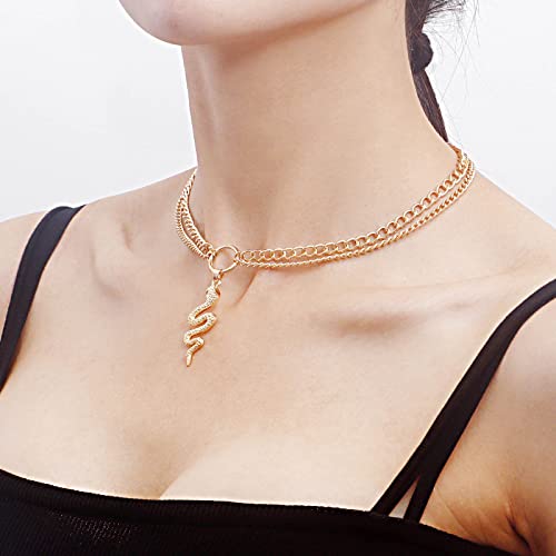 Zeshimb Gold Snake Necklace Choker Punk Layered Serpent Necklace Statement Animal Cobra Pendant Collar Necklace Jerwelry For Women Girls #TOP4