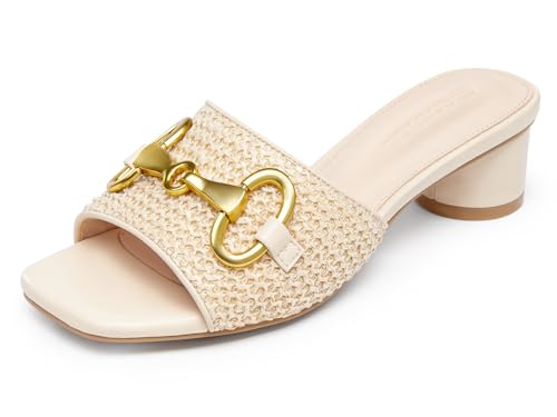 Image of Coutgo Womens Heeled Slides Sandals Square Open Toe Slip on Comfortable Kitten Block Low Heel Metal Chain Dressy Shoes