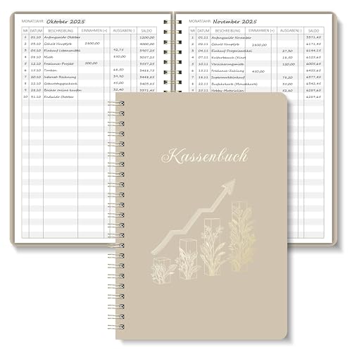 BIROYAL Kassenbuch A5-120 Seiten Haushaltsbuch, Budget Planner & Kassenbücher - Einnahmen Ausgaben Buch - Haushaltsbuch zum Eintragen - Kassenbuch Kleinunternehmer- Ausgaben Tracker Finanzplaner