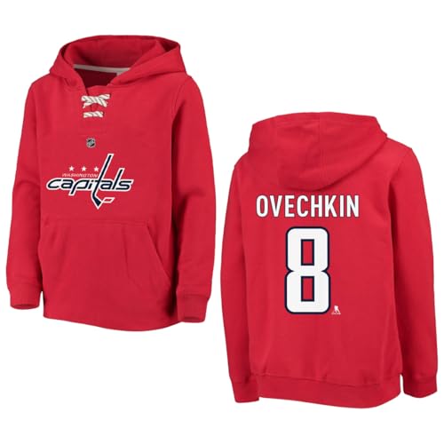 Outerstuff Alexander Ovechkin Washington Capitals #8 Youth Boys Player Name & Number Pullover Fleece Hoodie (Red Youth Large-14/16)