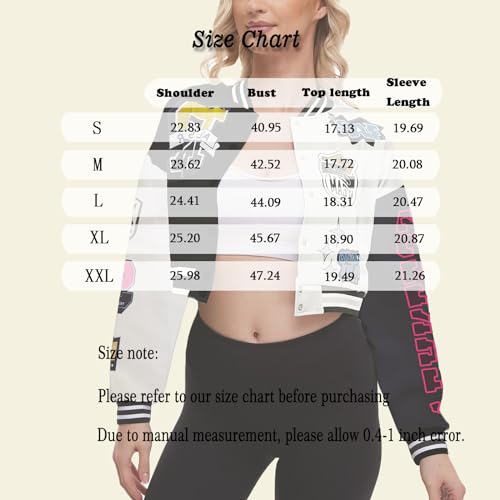Vivimeng Women Crop Varsity Jacket Letter Print Baseball Bomber Jacket Streetwear Casual Coat3