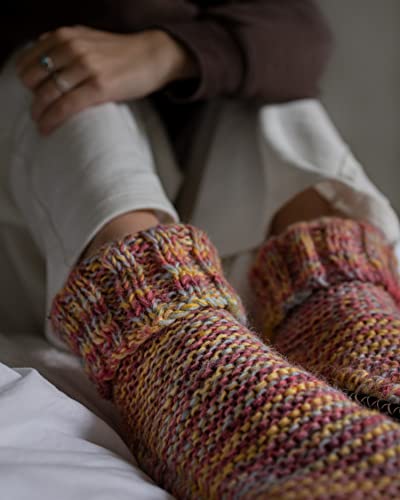 Image of Tibetan Socks Wool Hand Knit Fleece Lined Mid Bootie Slipper Sock Non Slip Sole