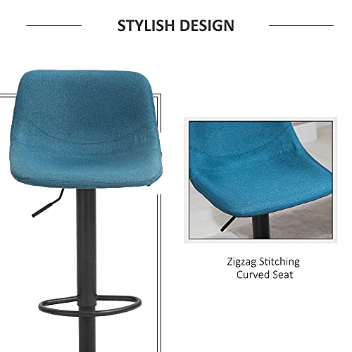 Homcom Adjustable Bar Stools, Swivel Bar Height Chairs Barstools Padded With Back For Kitchen, Counter, And Home Bar, Set Of 2, Blue #TOP5