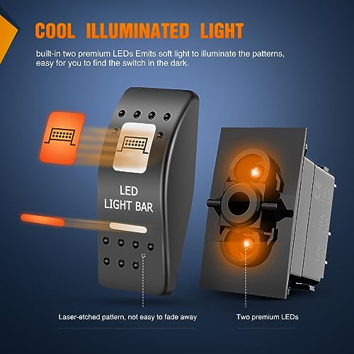 Image of Nilight UTV LED Light Bar Rocker Switch w /Orange Backlit On Off 5 PIN | SPST Lights Switches 12V 24V Toggle Compatible for Polaris RZR Can-Am ATVs UTVs Cars Trucks RVs