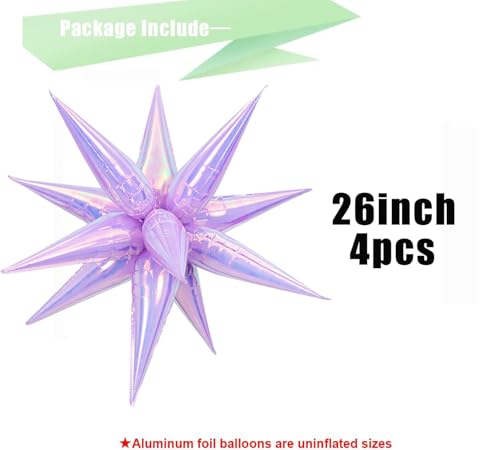 Image of 50pcs Iridescent Lilac 26' Water Drop Foil Cone Mylar Balloons Holographic Lilac Star Balloons Explosion Star for Girls Women Birthday Party Wedding Baby Shower Party Decor