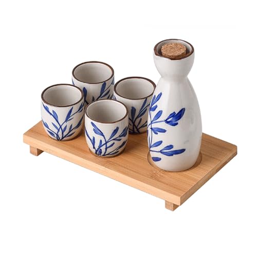 Spldsun 5 Piezas Sake Set, Botella de Sake Porcelana Cups, Juego de Sake Japonés Tradicional, para Restaurantes de Té, Casas de Té Y Para Beber Té A Diario (Blanco)