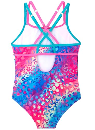 Belovance Girls Swimsuits One Piece Athletic Bathing Suit Size 13 14 Double Adjustable Straps Back Cutout Sporty Color Block Kids Children Pool Beach Swimwear Quick Dry (Rainbow Leopard, 6-7 Years)2