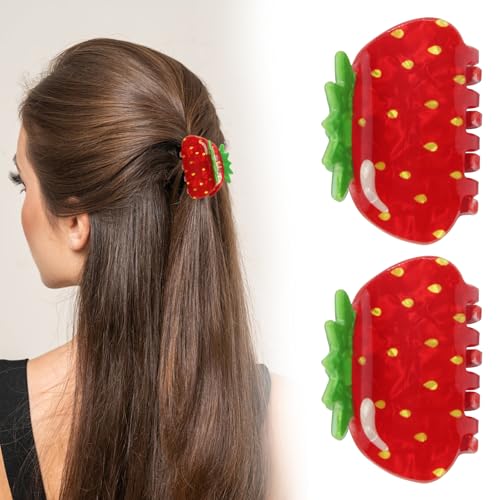 2Pcs Cute Strawberry Hairpins Supplies Elegant & Refined Strawberry Hair Accessories Gifts for Women Good Size Small Personalized Clips Accessories Supplies