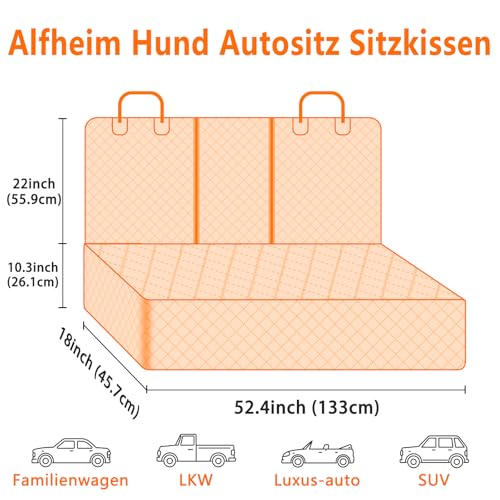 Alfheim Hundedecke Auto Rückbank, Autoschondecke Hund Rücksitz universelle Passform für die meisten Autos, Wasserdichter kratzfester Rücksitzbezug, rutschfeste, strapazierfähige, waschbare Hundereise