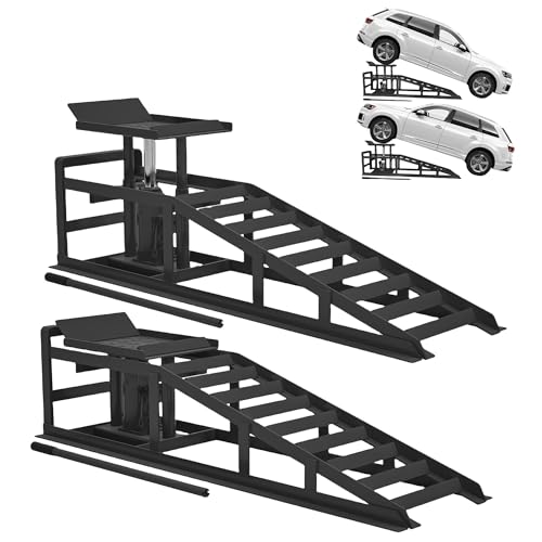 2 Pack Hydraulic Car Ramps 5T 10000lbs Low Profile Car Lift Service Ramps Truck Trailer Garage,Height Hydraulic Vehicle Ramps, Lift Height 11.61-16.21 Inches