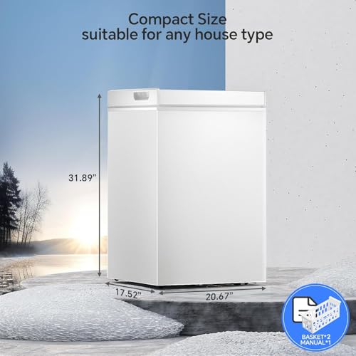 Image of Kismile 2.0 Cubic Feet Chest Freezer, Compact Deep Freezer for Home, White | 2 Removable Basket, Adjustable Temperature, Free Standing Top Open Door, Fits Kitchen /Office /Bar