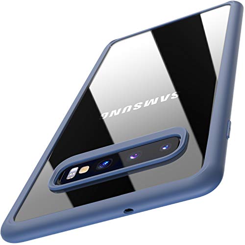 TOZO for Samsung Galaxy S10 Plus Case 6.4 Inch (2019) Hybrid PC+TPU Soft Grip Matte Finish Clear Back Panel Cover for Samsung Galaxy S10+ with Blue Edge
