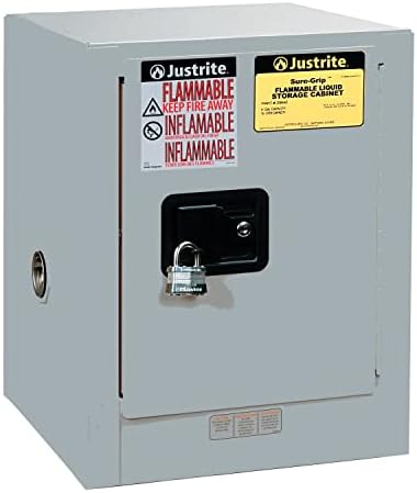 Justrite 890403 Sure-Grip EX Galvanized Steel 1 Door Manual Flammable Countertop Safety Storage Cabinet, 4 Gallon Capacity, 17" Width x 22" Height x 17" Depth, 1 Adjustable Shelfs, Gray