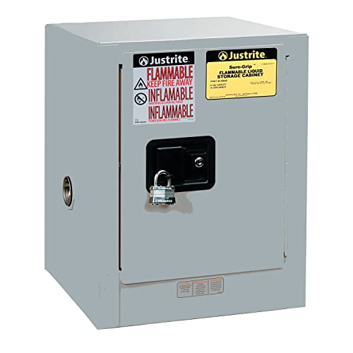 Justrite 890403 Sure-Grip Ex Galvanized Steel 1 Door Manual Flammable Countertop Safety Storage Cabinet, 4 Gallon Capacity, 17" Width X 22" Height X 17" Depth, 1 Adjustable Shelfs, Gray #TOP4