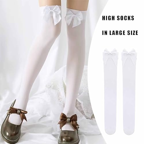 1Paar Kniestrümpfe Damen Weiß,Sexy Weiß Schleife overknee strümpfe,stockings Overknee Kniestrümpfe Damen,Attraktiv Strümpfe Hohe Socken,Weihnachten Karneval Hochzeit Kostüm Accessoires (Weiß Schleife)