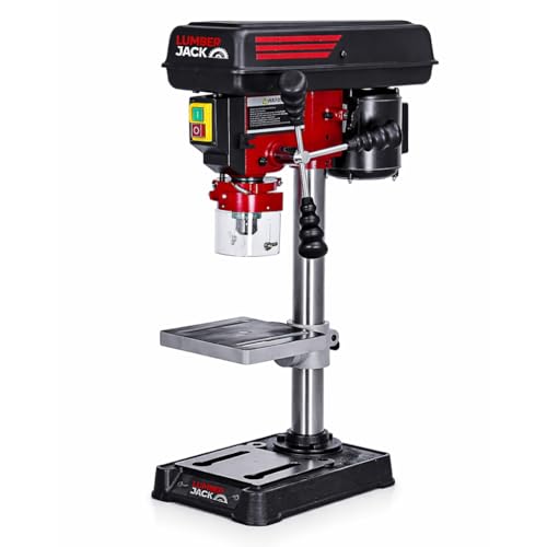 LUMBER JACK 5 Speed Pillar Drill Press has a 13mm Chuck, 240v UK Plug, Workbench Repair Tool, Mini Bench Top Drilling Machine, for Woodworking