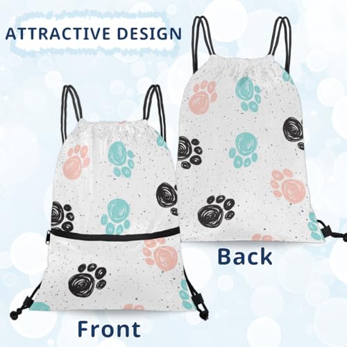 Dog Paw Pattern Drawstring Bag Drawstring Backpack Waterproof Smooth Sport Draw String Back Bag Gym Camping Beach Bag for Men Women4